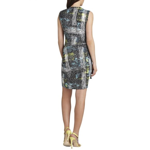 BCBGMAXAZRIA Women's Astair Sleeveless V-Neck Faux Wrap Dress In Black Multi M - Picture 2 of 10